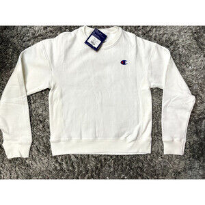 Champion Women's Weave C Logo FLC Crew Sweatshirt Shite Size XS NWT